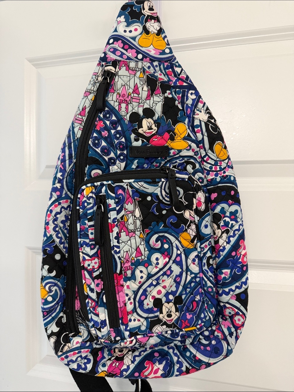Vera Bradley Navy, Pink & Yellow Minnie Mouse Quilted Sling Backpack